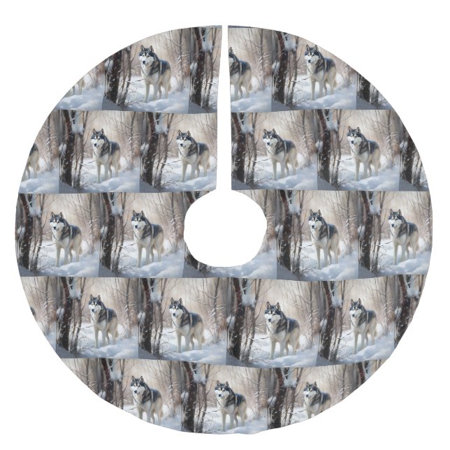 Siberian Husky Lass es Weihnachten schneejang Polyester Weihnachtsbaumdecke (Vorderseite)