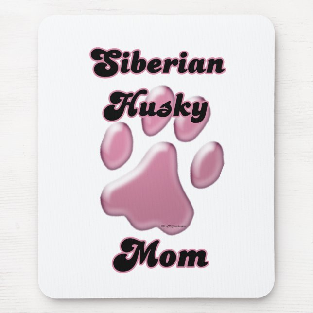 Siberian Husky Mama Pink Pawprint Mousepad (Vorne)