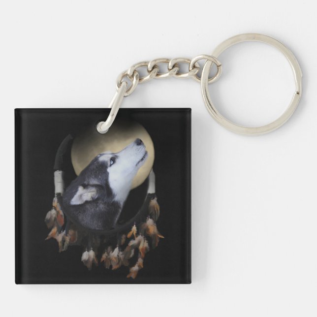 Siberian Husky Mystical Dreamcatcher Schlüsselanhänger (Rückseite)