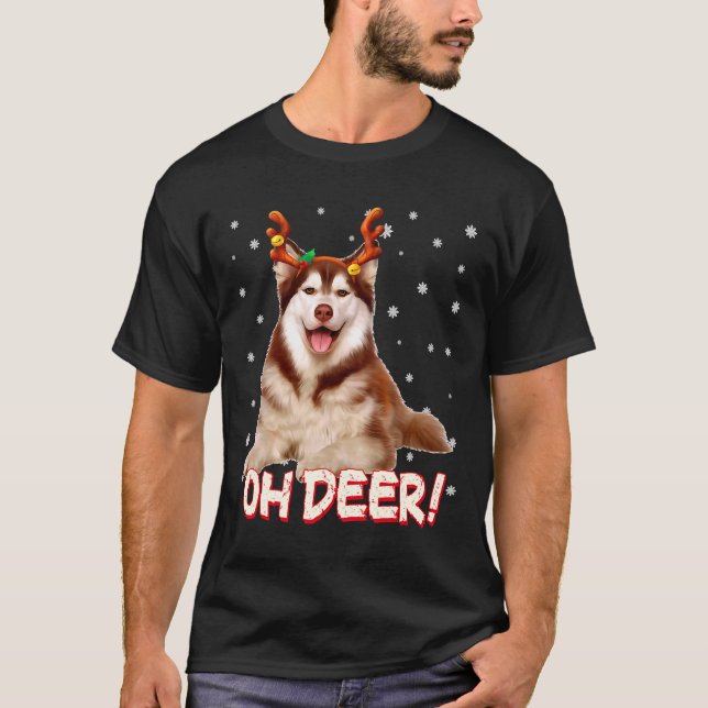 Siberian Husky Oh Deer Funny Dog Xmas T-Shirt (Vorderseite)