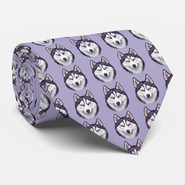 Siberian Husky Print Necktie – Purple Dog Krawatte (Gerollt)
