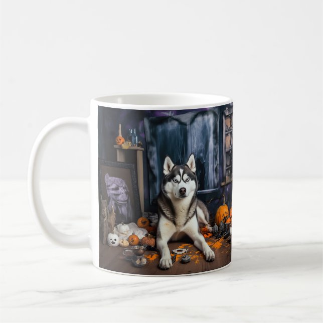 Siberian Husky Pumpkins Halloween Beängstigend Kaffeetasse (Links)