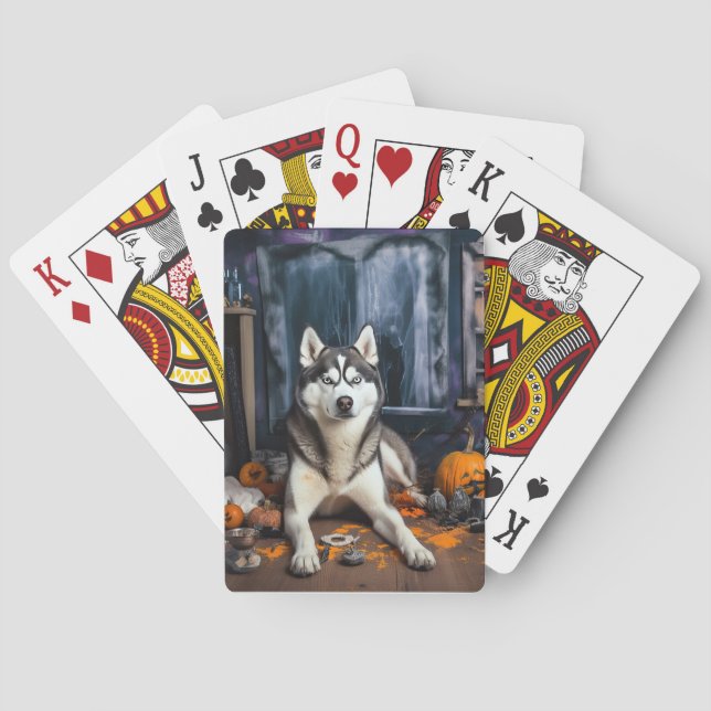 Siberian Husky Pumpkins Halloween Beängstigend Spielkarten (Rückseite)