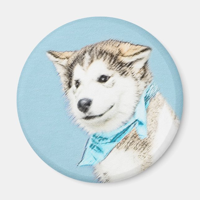 Siberian Husky Puppy Painting - Original Dog Art Magnet (Vorne)