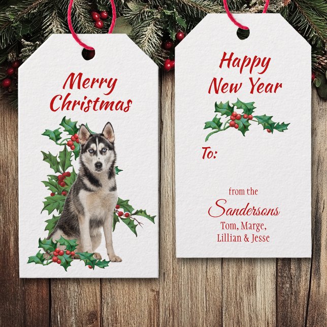 Siberian Husky Red Berry Holly Weihnachten Geschenkanhänger (Von Creator hochgeladen)