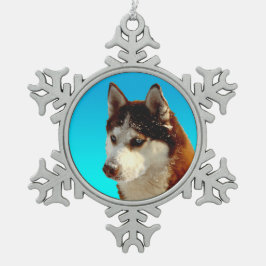 Siberian Husky red Huskybild Huskykopf Schneeflocken Zinn-Ornament