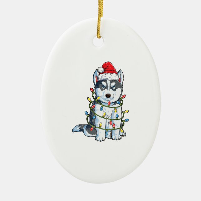 Siberian Husky Santa Christmas Tree Lights Xmas Keramik Ornament (Vorne)