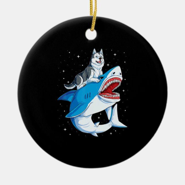 Siberian Husky Shark Jawsome Dog Lover Gifts Space Keramik Ornament (Vorne)
