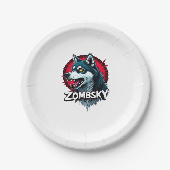 Siberian Husky Sibe Zombie Dog Halloween Essential Pappteller (Vorderseite)