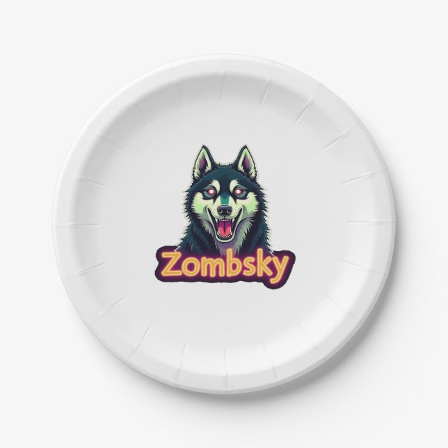 Siberian Husky Sibe Zombie-Hund Halloween Essentia Pappteller (Vorderseite)