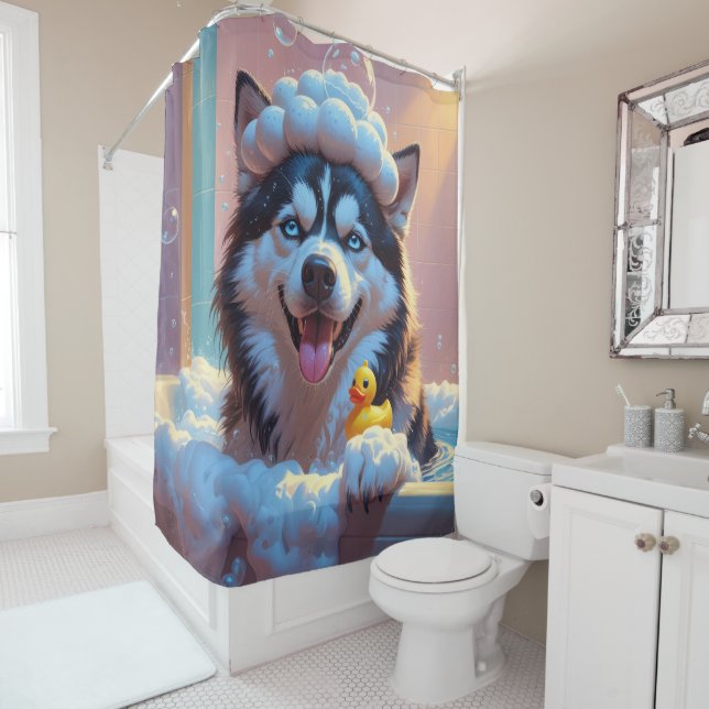 Siberian Husky Sloppy Sleepy Niedlich Funny Duschvorhang (Beispiel)