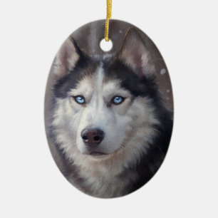 Siberian Husky Snow Keramik Ornament