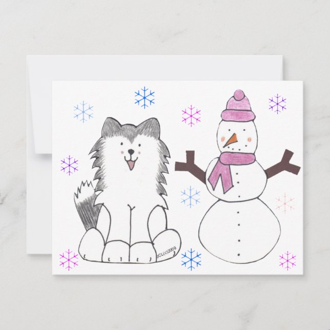 Siberian Husky & Snowman (Vorderseite)