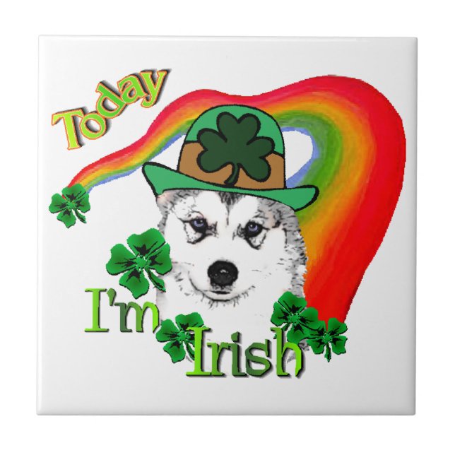 Siberian Husky St Patrick's Fliese (Vorderseite)