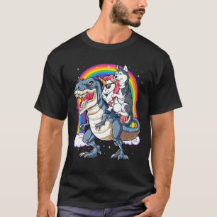 Siberian Husky Unicorn Dinosaur T rex Funny Rainbo T-Shirt