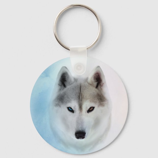 Siberian Husky Watercolor-Stil Schlüsselanhänger (Vorderseite)