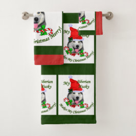 Siberian Husky Weihnachten Badhandtuch Set