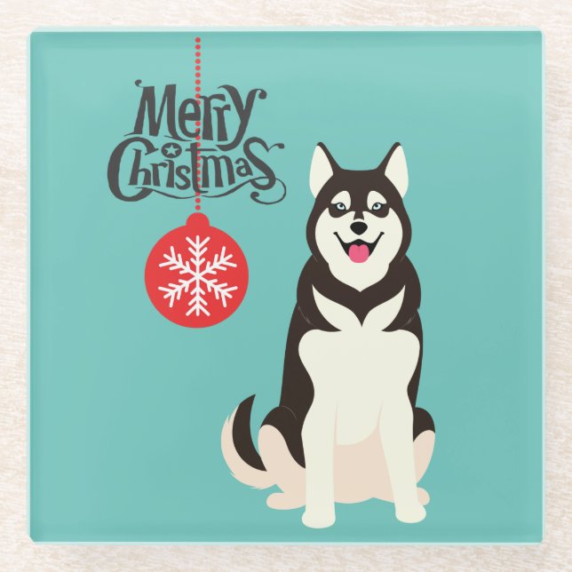 Siberian Husky Weihnachten Glasuntersetzer (Vorderseite)