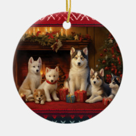 Siberian Husky Weihnachten Keramik Ornament