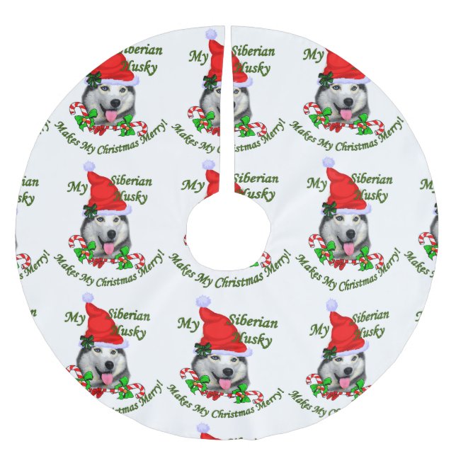 Siberian Husky Weihnachten Polyester Weihnachtsbaumdecke (Vorderseite)