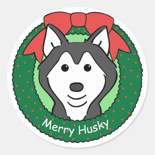 Siberian Husky Weihnachten Runder Aufkleber (Vorderseite)