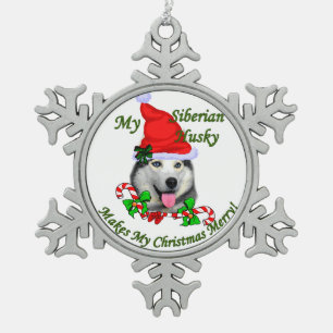 Siberian Husky Weihnachten Schneeflocken Zinn-Ornament