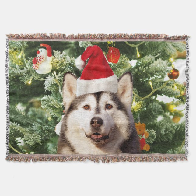 Siberian Husky Weihnachtsbaum Ornamente Schneemann Decke (Vorderseite)
