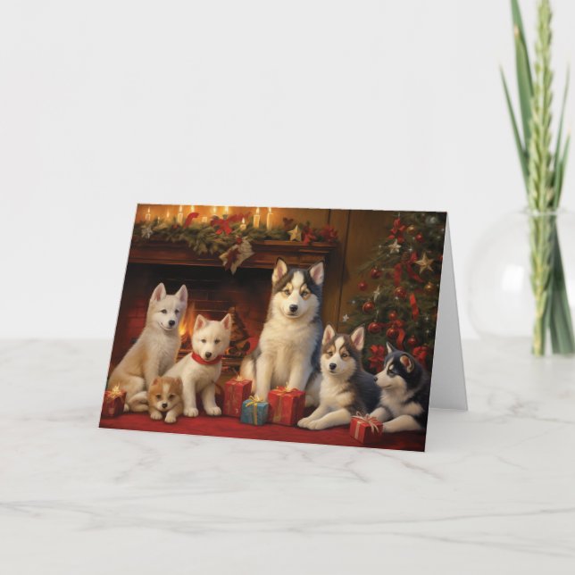 Siberian Husky Weihnachtskarte Dankeskarte (Vorderseite)