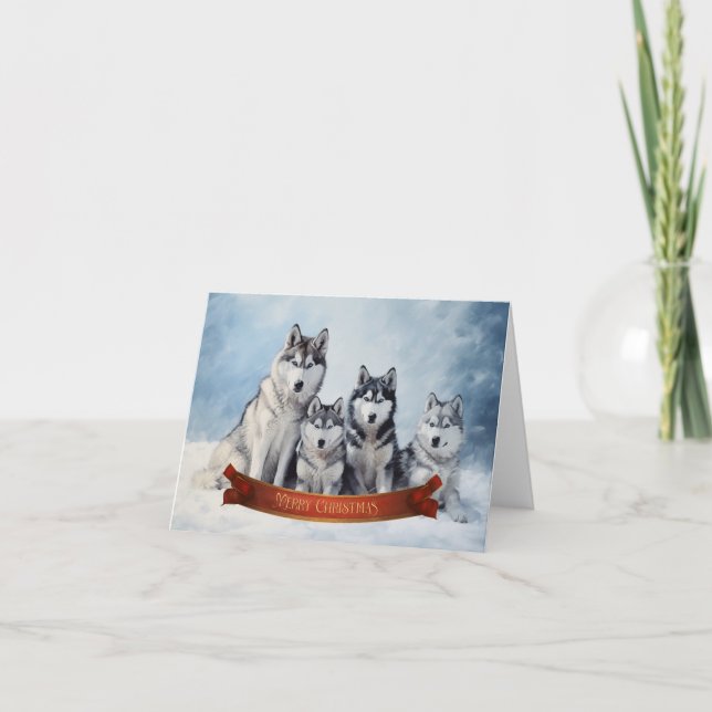 Siberian Husky Weihnachtskarte Feiertagskarte (Vorderseite)