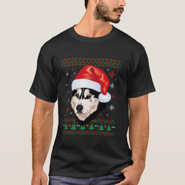 Siberian Husky Weihnachtsmann Ugly Sweater Hund T T-Shirt (Vorderseite)