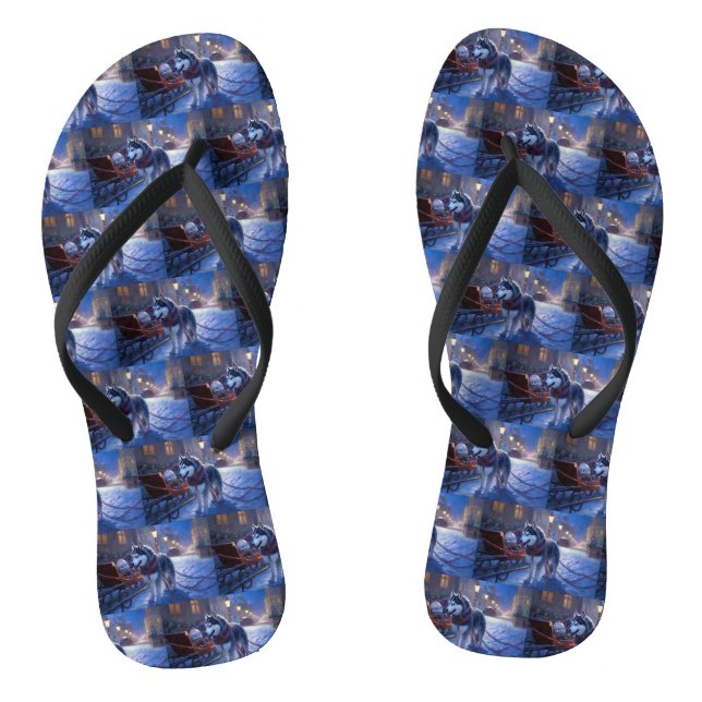 Siberian Husky Weihnachtssaison Flip Flops (Fußbett)