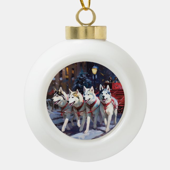 Siberian Husky Weihnachtssaison Keramik Kugel-Ornament (Vorderseite)