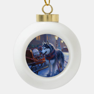 Siberian Husky Weihnachtssaison Keramik Kugel-Ornament