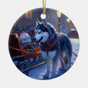 Siberian Husky Weihnachtssaison Keramik Ornament
