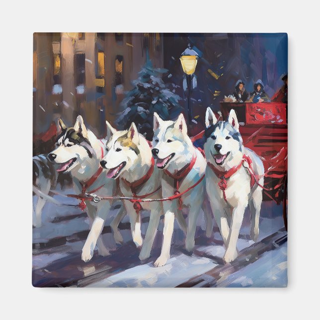Siberian Husky Weihnachtssaison Magnet (Vorne)