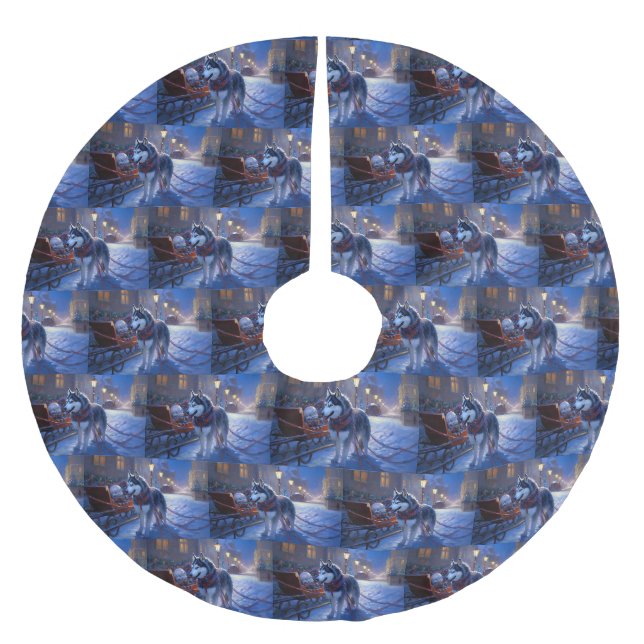 Siberian Husky Weihnachtssaison Polyester Weihnachtsbaumdecke (Vorderseite)