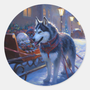 Siberian Husky Weihnachtssaison Runder Aufkleber