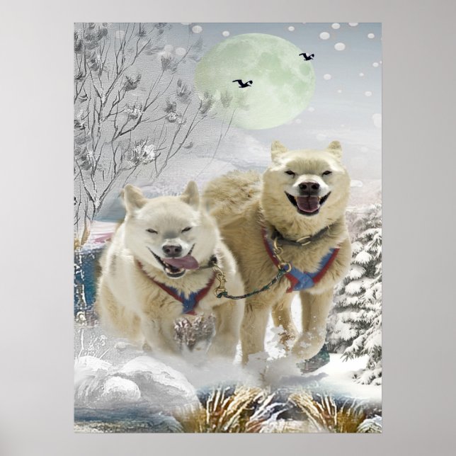 Siberian Husky Winter Scene Print Poster (Vorne)