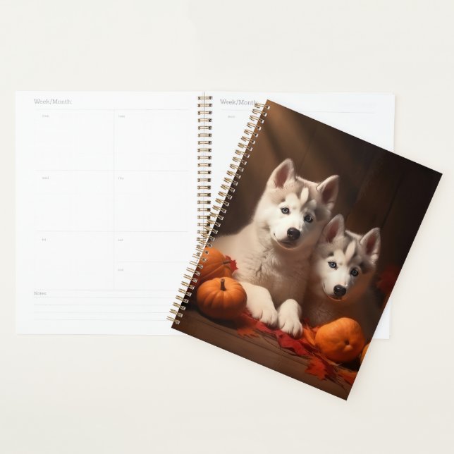 Sibérie Husky Puppy Citrouille d'automne (Devant avec enveloppe)