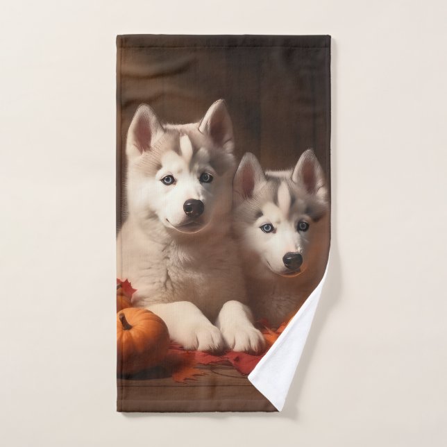 Sibérie Husky Puppy Citrouille d'automne (Serviette à main)