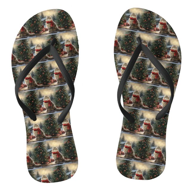 Siberische Katze im Schnee Weihnachten Flip Flops (Fußbett)
