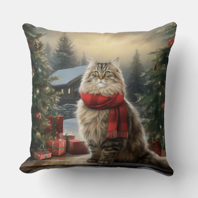 Siberische Katze im Schnee Weihnachten Kissen (Vorderseite)