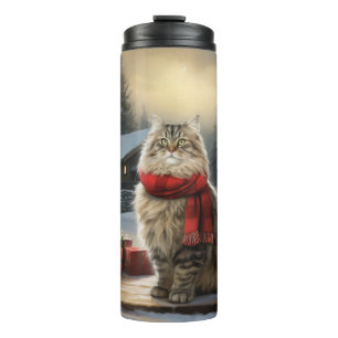 Siberische Katze im Schnee Weihnachten Thermosbecher