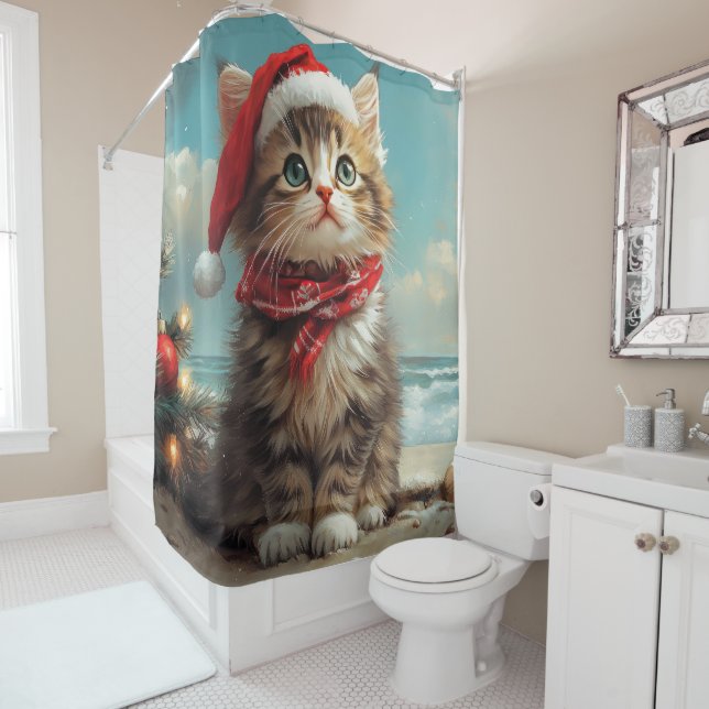 Siberischer Cat Christmas Vintag Beach Duschvorhang (Beispiel)
