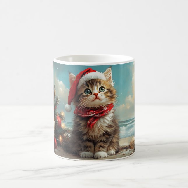 Siberischer Cat Christmas Vintag Beach Kaffeetasse (Mittel)