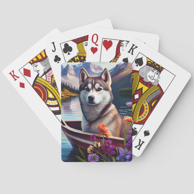Siberischer Husky auf dem Paddel: Ein Landschaftli Spielkarten (Rückseite)