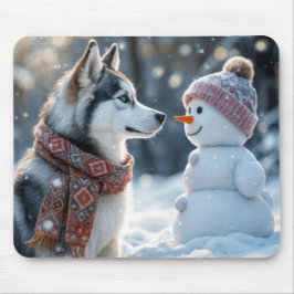 Siberischer Husky beim Snowman Mousepad