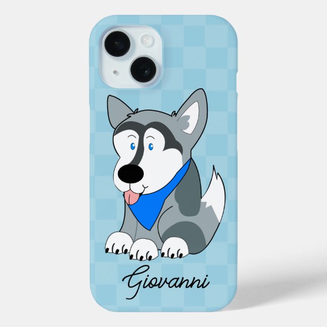 Siberischer Husky Blue Checkered Personalisiert Do Case-Mate iPhone Hülle (Rückseite)