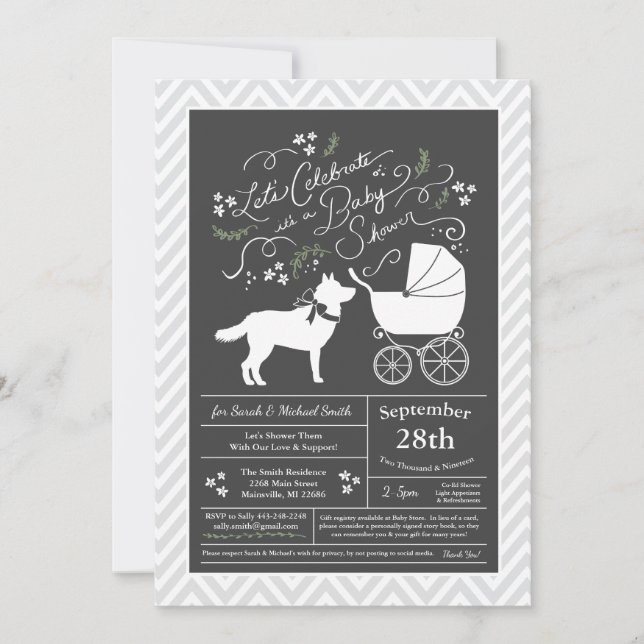 Siberischer Husky Dog Baby Duwer Gender Neutral Einladung (Vorderseite)