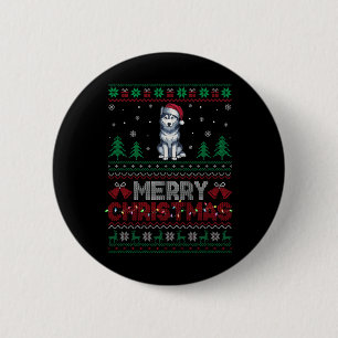 Siberischer Husky Dog liebt Weihnachtsmannmütze We Button